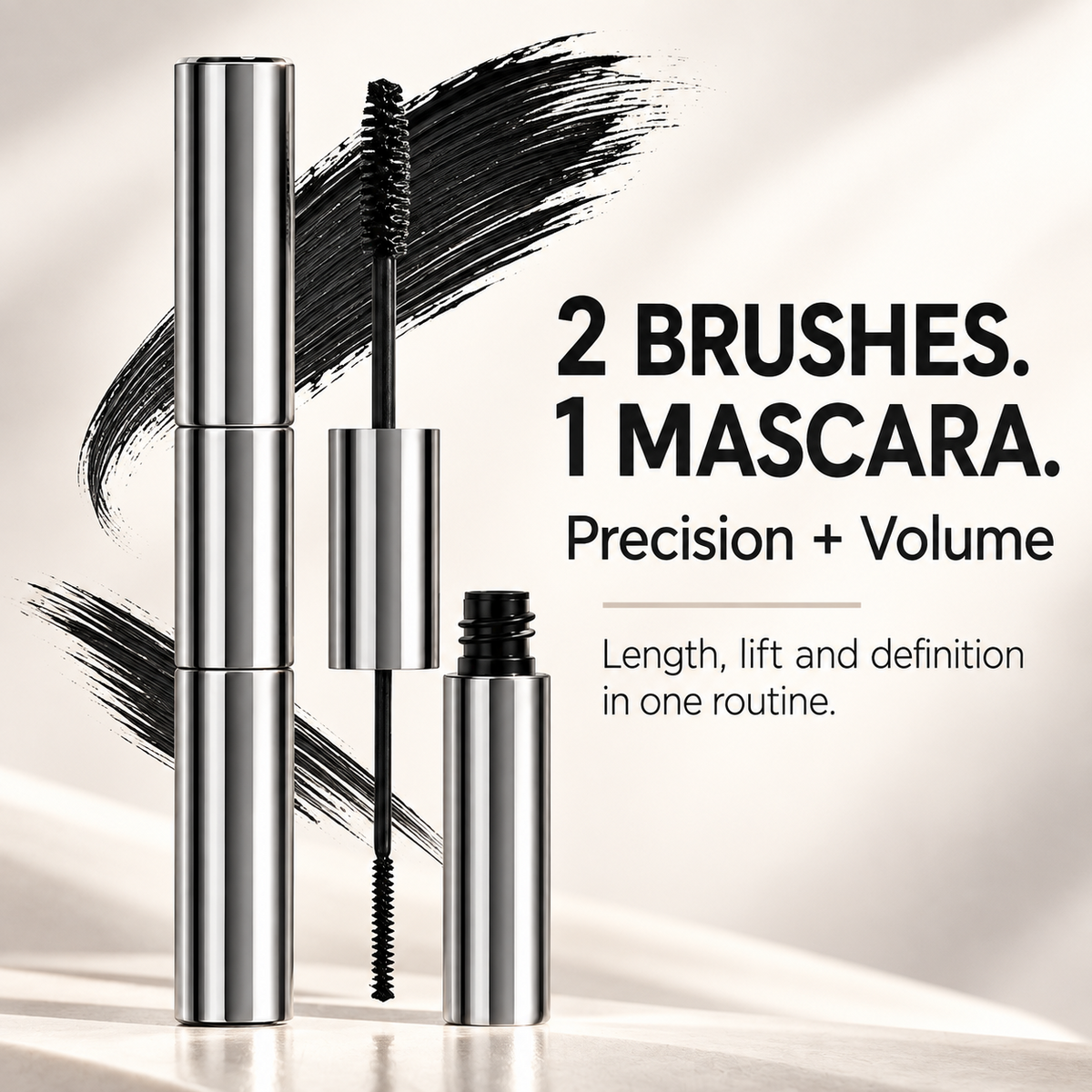 2-in-1 Dual-Ended Mascara — Precision Where You Need It, Volume Where You Want It.