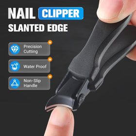 Angle the slanted blade at the nail edge