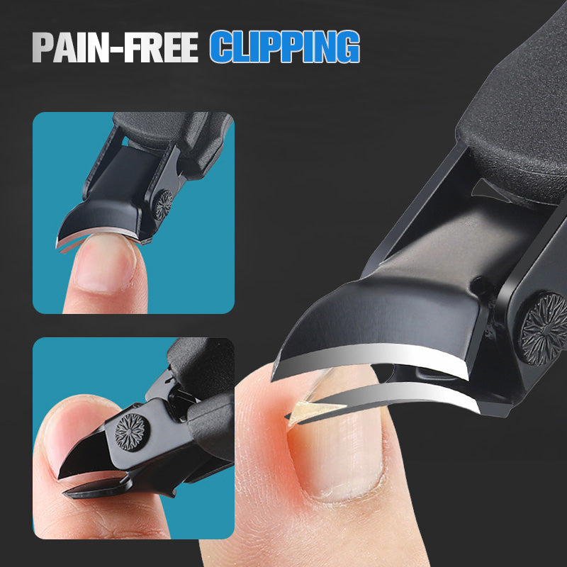 Close-up of slanted nail clipper trimming nail edge